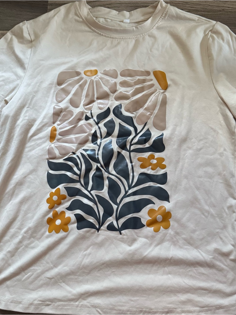 Cream Graphic Tee with Mustard Flowers